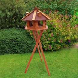 Wood bird feeder wood bird house small hexagonal solar and light 06-0976 petgoodsfactory.com