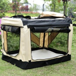 Large Foldable Travel Pet Carrier Bag with Pockets in Beige petgoodsfactory.com