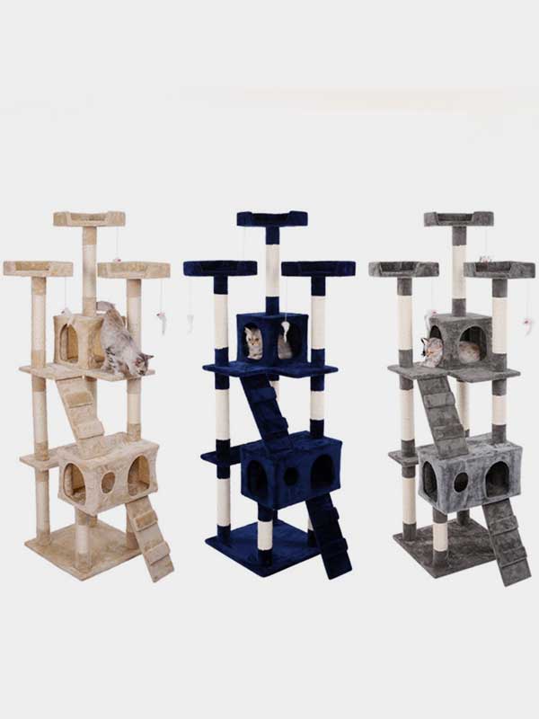 Cat Tree Factory OEM Classic Hot Selling Three Layer Three Platform Two Soft Nest Flannel Sisal Column Cat Climbing Frame 06-1171 Cat Trees: Tower & Pet Furniture Products Big Cat Tree