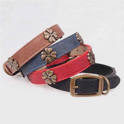 PU Dog Collar: New Style Four Leaf Clover Flower 06-0588 Pet Collars Leashes bling dog collar