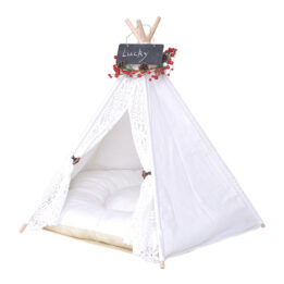 Outdoor Pet Tent: White Cotton Canvas Conical Teepee Pet Tent Collapsible Portable 06-0937 petgoodsfactory.com