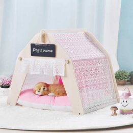 Indoor Portable Lace Tent: Pink Lace Teepee Small Animal Dog House Tent 06-0959 petgoodsfactory.com