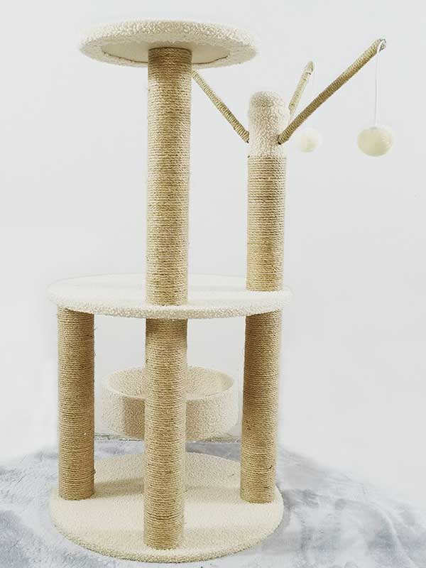 Factory Wholesale Rattan Mat Suede Dual-Use Cat Scratch Trees 105-33024