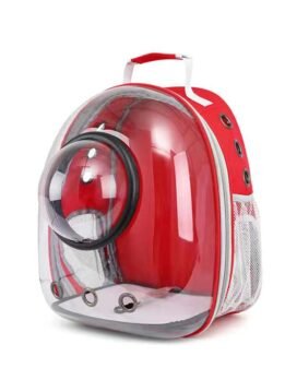Transparent red pet cat backpack with hood 103-45034 petgoodsfactory.com