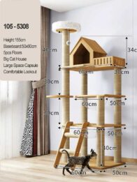 Multi-level Cat Tree with Sisal Posts 61.07IN MDF Board with 6.5cm Pillar Cat Trees Scratcher Climbing Frame